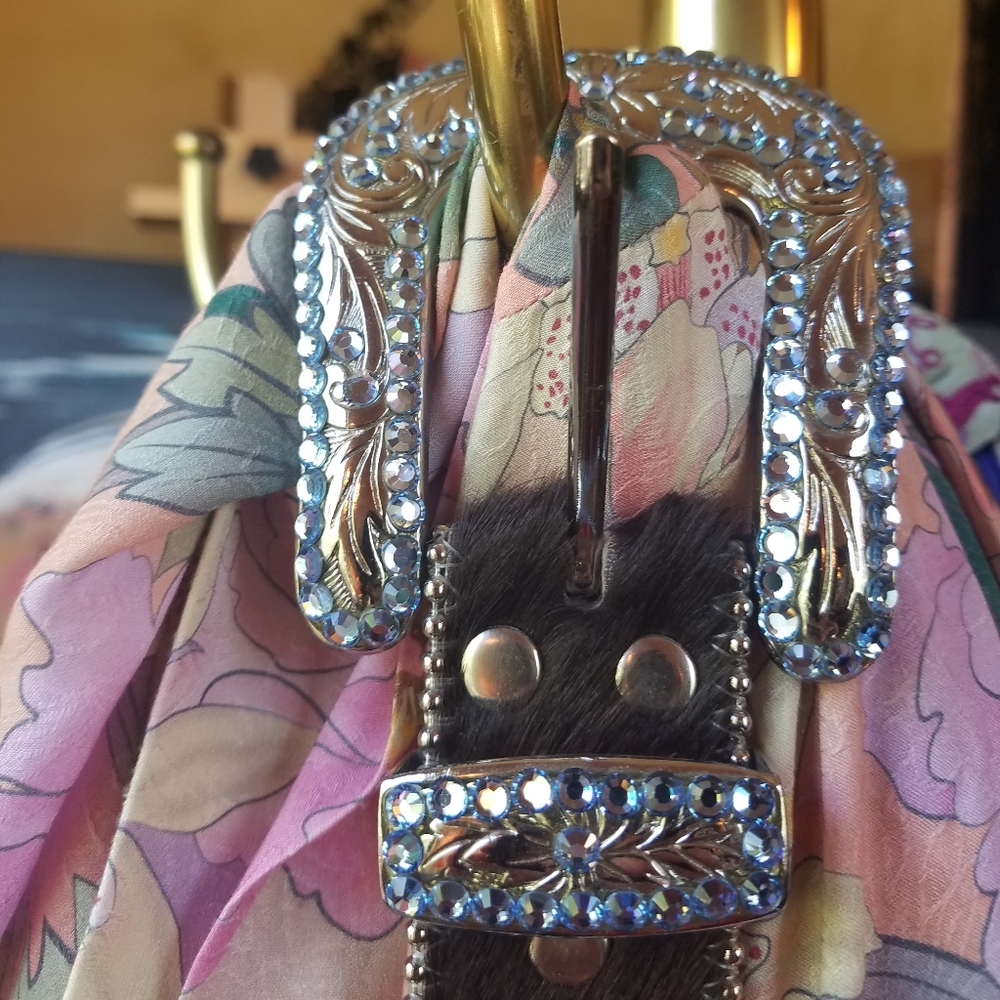 BB SIMPSON LEATHER AND BLUE CRYSTAL BELT